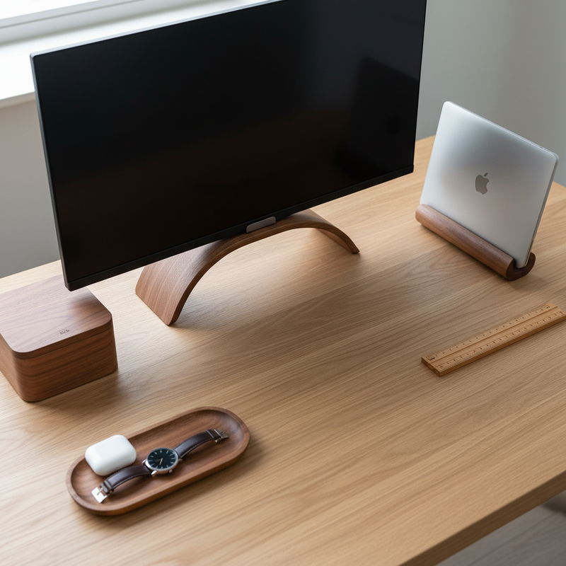 Accessoires bureau essentiels bois — hero