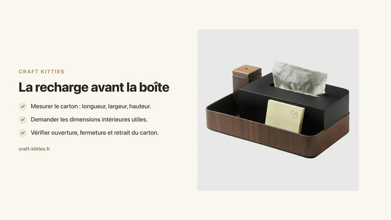 Boîte à mouchoirs en bois : mesurer la recharge avant d'acheter — Craft Kitties