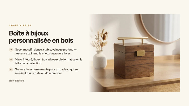 Boîte à bijoux personnalisée en bois : cadeau gravé fait main — Craft Kitties