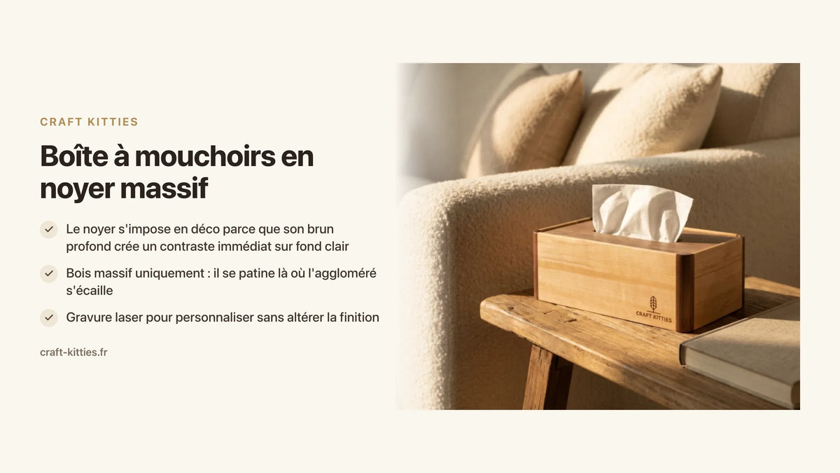 Boîte à mouchoirs en noyer massif : pourquoi le noyer s'impose en déco — Craft Kitties