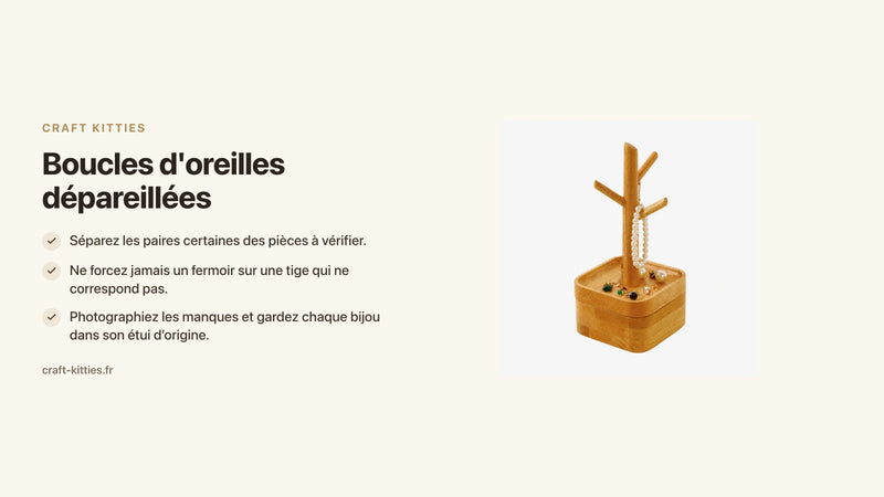 Boucles d'oreilles dépareillées : retrouver les paires avant de réorganiser la boîte — Craft Kitties