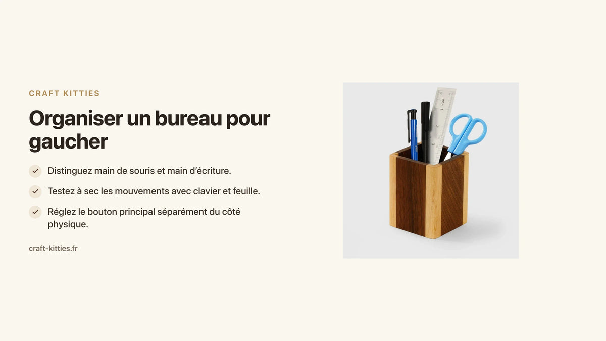 Organiser un bureau pour gaucher : placer les outils selon la tâche — Craft Kitties