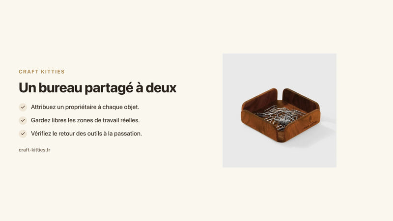 Un bureau partagé à deux : attribuer les objets et laisser une surface commune — Craft Kitties
