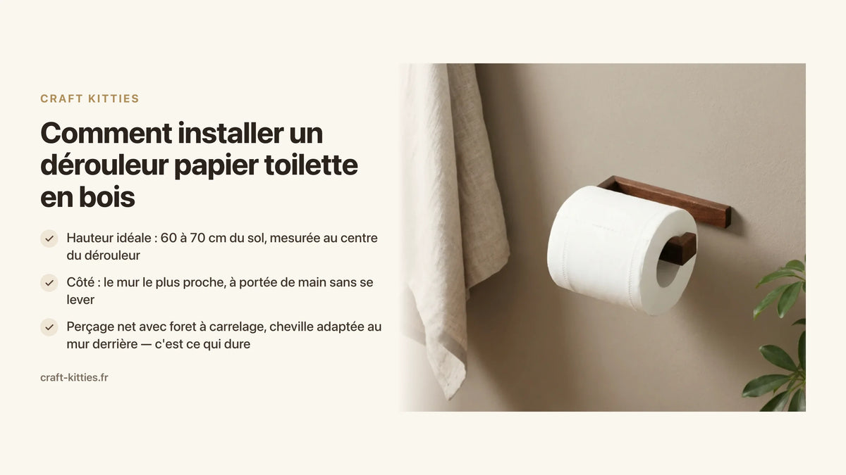 Comment installer un dérouleur papier toilette en bois : hauteur, côté, fixation — Craft Kitties