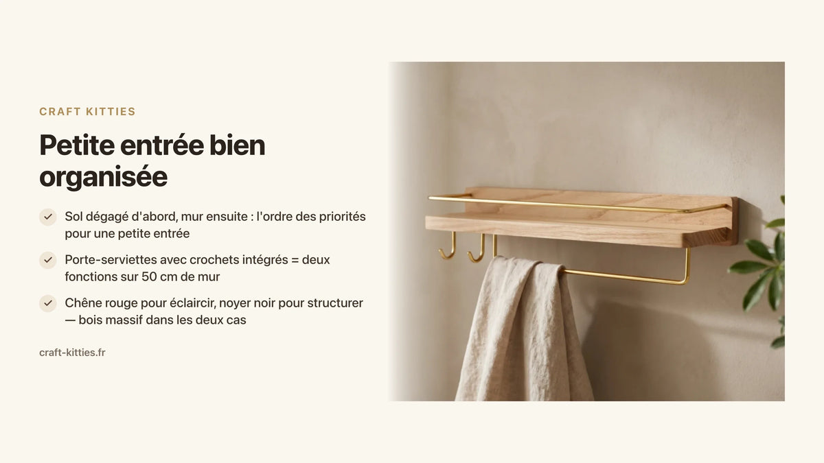 Petite entrée bien organisée : mobilier mural, crochets bois et astuces espace — Craft Kitties