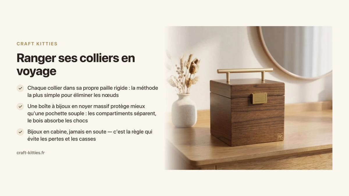 Ranger ses colliers en voyage : méthodes anti-nœuds et accessoires à emporter — Craft Kitties