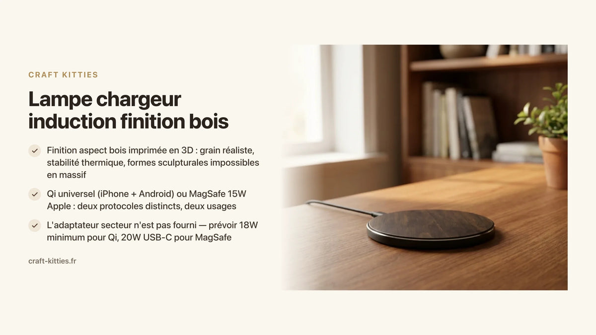 Lampe chargeur induction finition bois : 2 en 1 pour la table de nuit — Craft Kitties