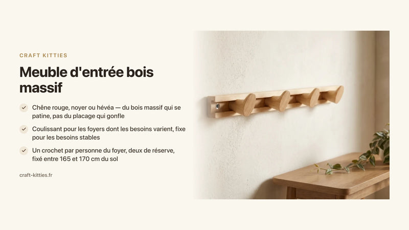 Meuble d'entrée bois massif : chêne, noyer et rangement mural — Craft Kitties