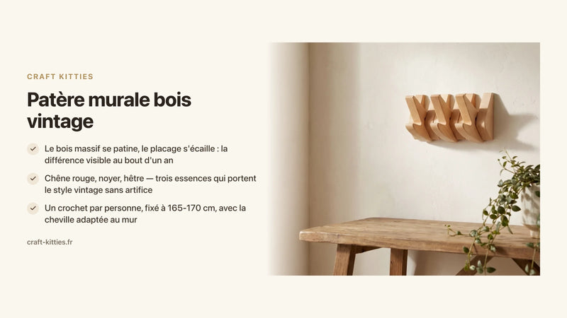 Patère murale bois vintage : style rétro et bois massif fait main — Craft Kitties