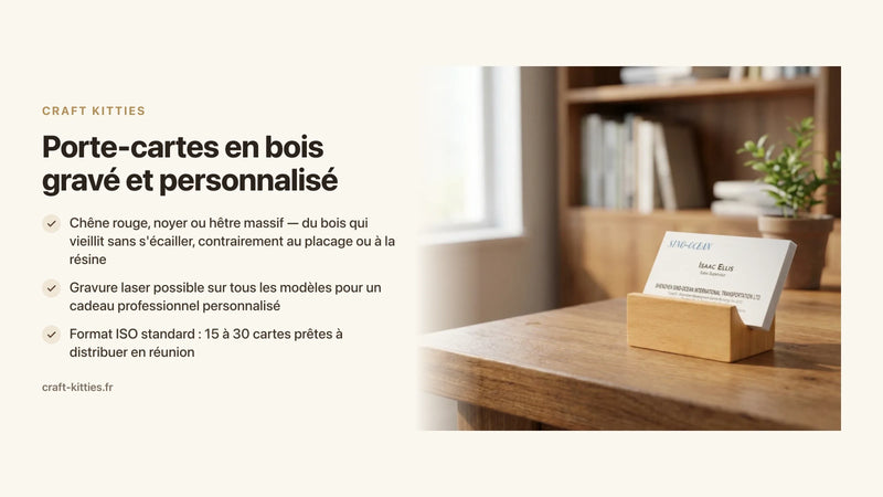 Porte-cartes en bois gravé et personnalisé : cadeau pro idéal — Craft Kitties