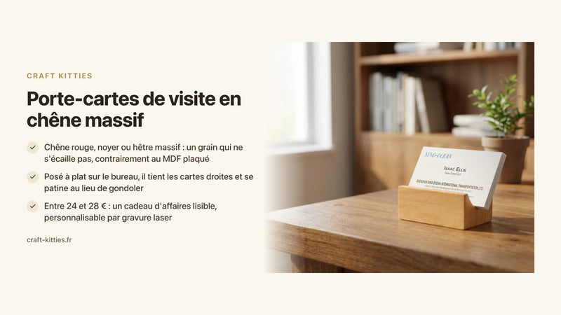 Porte-cartes de visite en chêne massif : élégance sur bureau — Craft Kitties