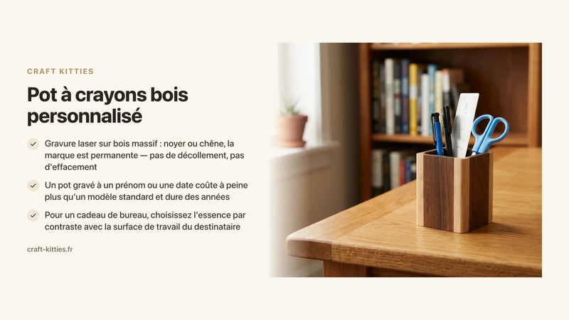 Pot à crayons bois personnalisé : gravure, cadeau et choix — Craft Kitties