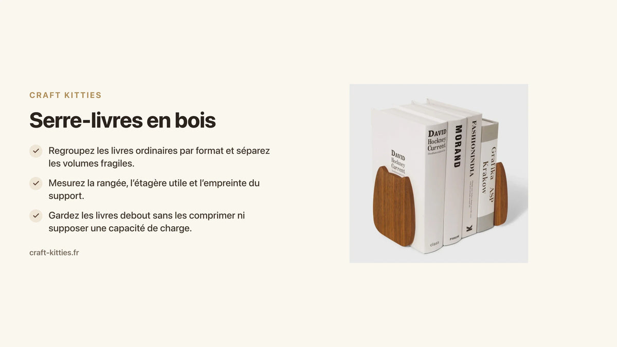 Serre-livres en bois : choisir un support adapté à ses livres — Craft Kitties