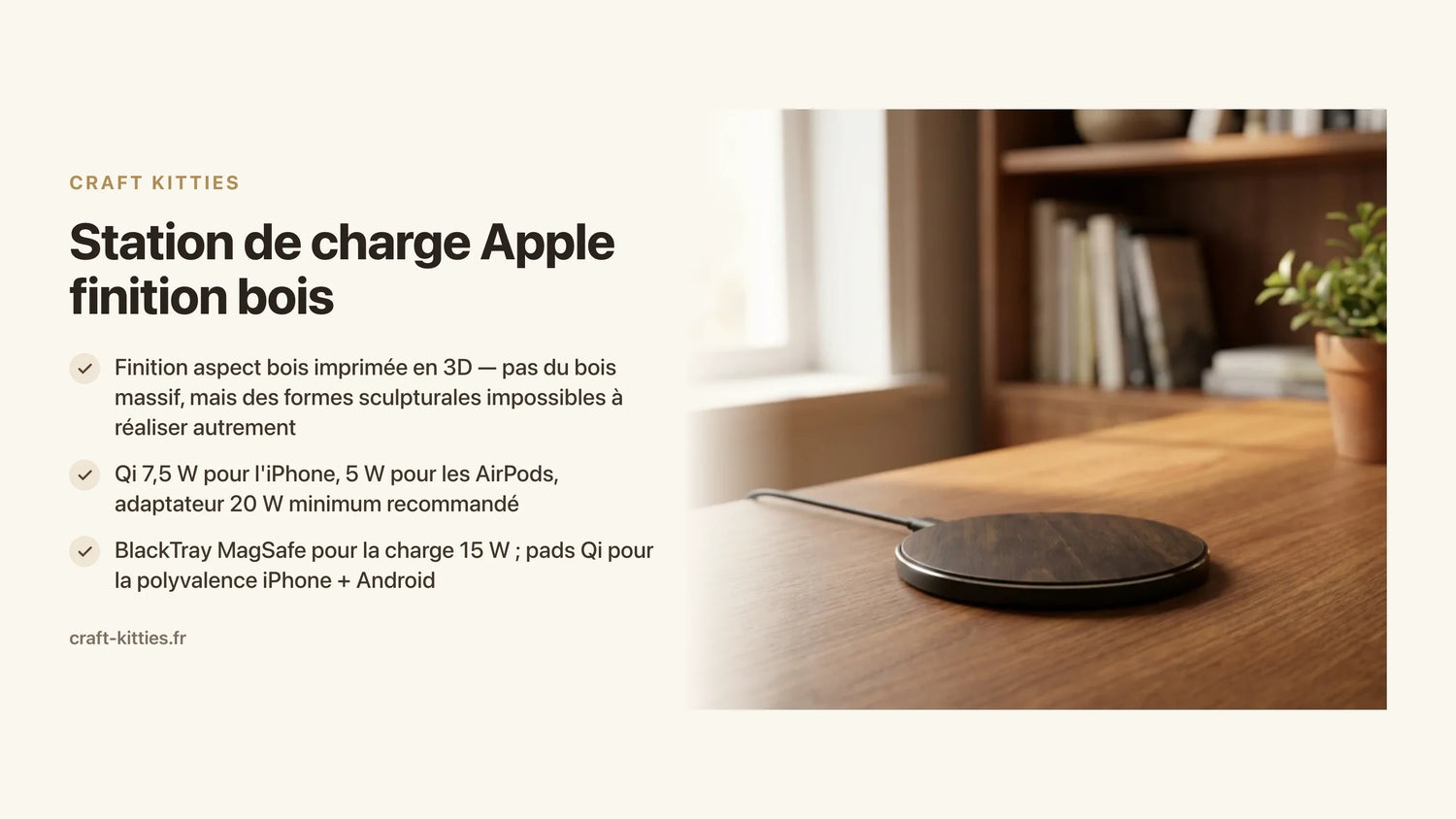 Station de charge Apple finition bois : iPhone + AirPods + Watch — Craft Kitties