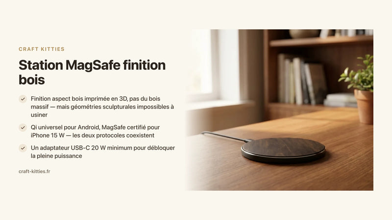 Station MagSafe finition bois : sans fil et design, notre avis — Craft Kitties