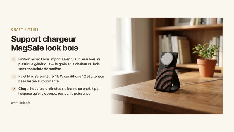 Support chargeur MagSafe look bois : bureau épuré et design — Craft Kitties