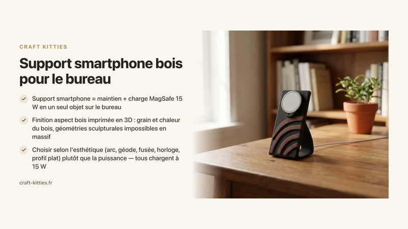 Support smartphone bois pour le bureau : ordre et esthétique — Craft Kitties