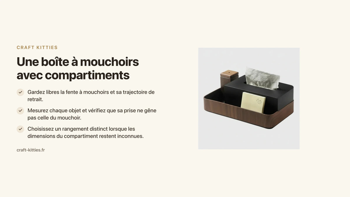 Une boîte à mouchoirs avec compartiments : séparer les objets selon l'accès utile — Craft Kitties