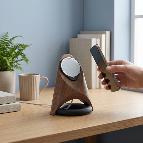 Support téléphone Fusée aspect bois — MagSafe & Android