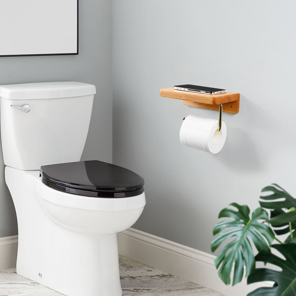 Dérouleur papier toilette chêne rouge avec plateau laiton — LUCIO