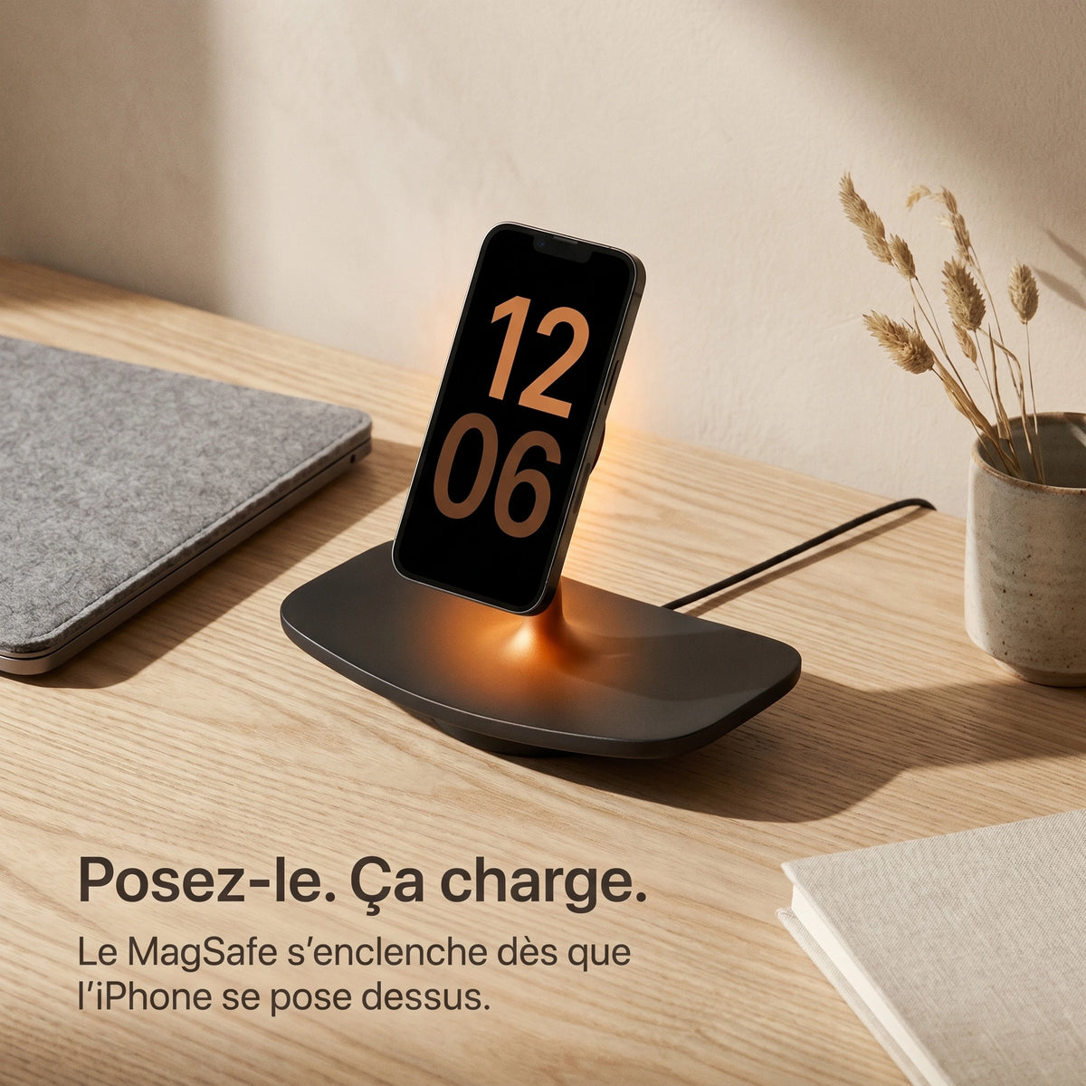 Chargeur sans fil Plateau Noir — station MagSafe design