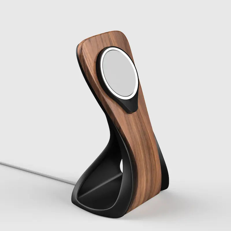 Support MagSafe WaveCraft — chargeur iPhone bois bureau