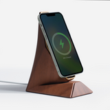 Support téléphone Hexagone aspect bois — MagSafe & Android
