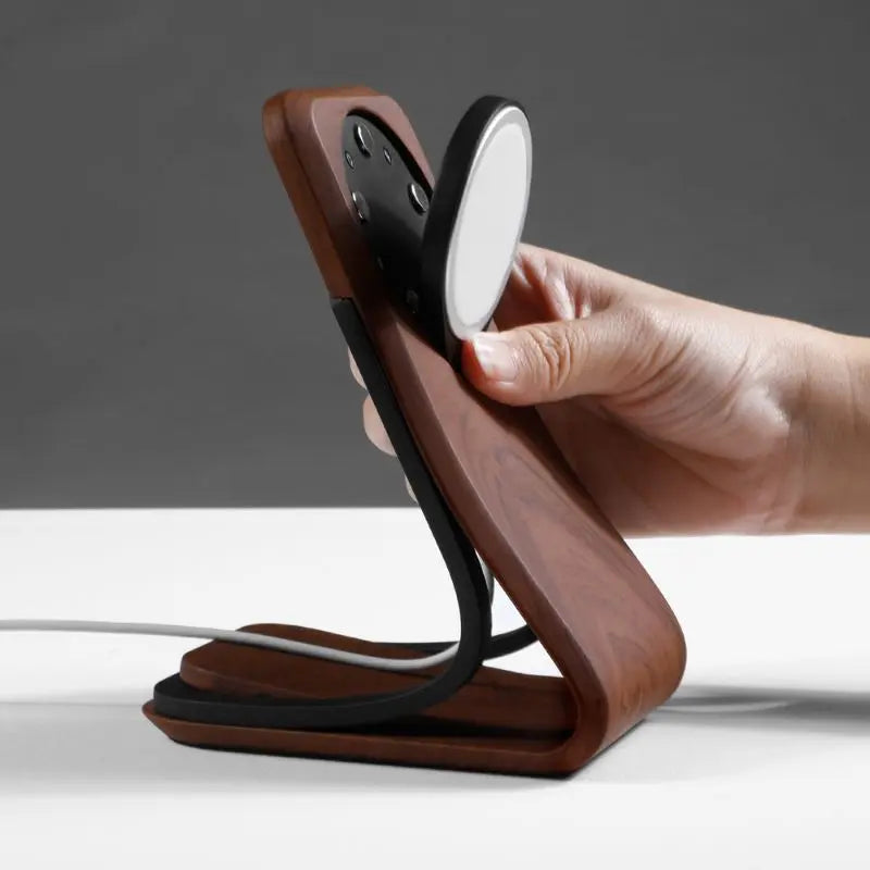Support téléphone Classique aspect bois — MagSafe & Android