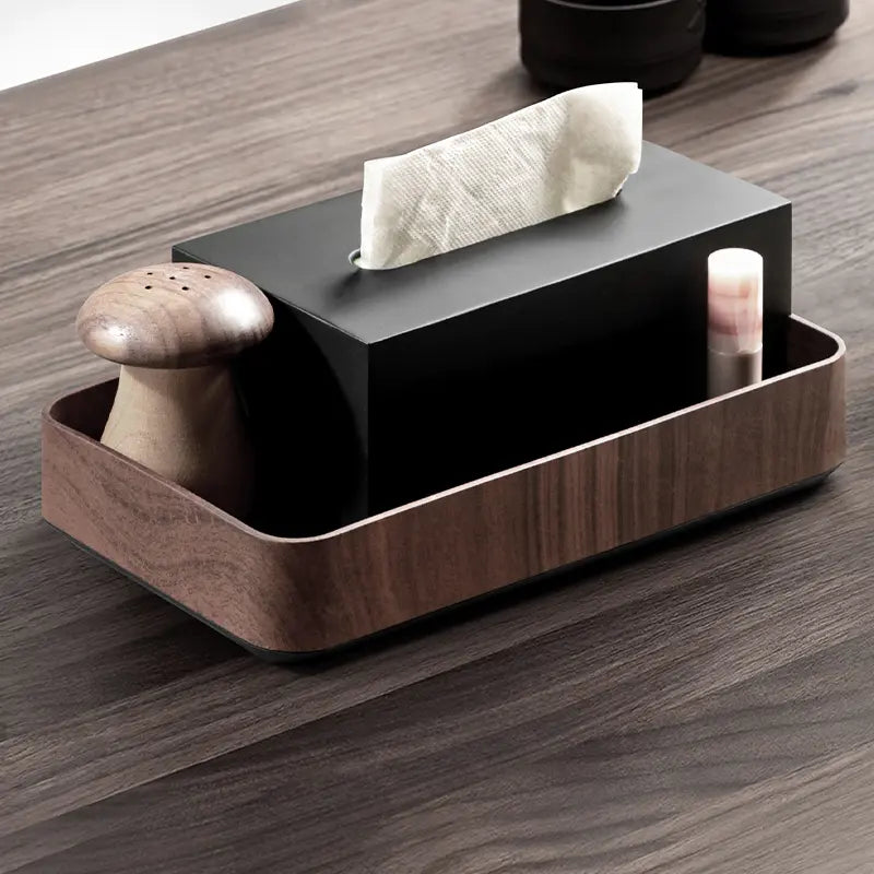 Boîte à mouchoirs bois double rectangle avec rangement