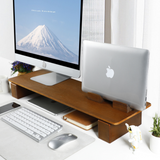 Support écran double bois noyer — 75 cm bureau