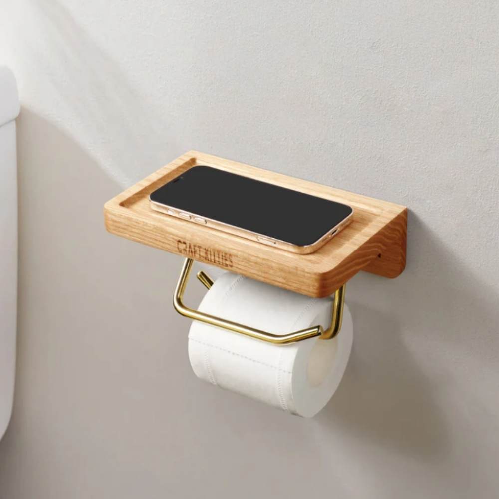 Dérouleur papier toilette bois massif chêne rouge — FANGO