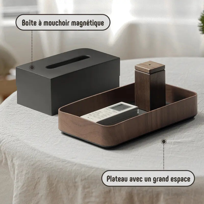 Boîte à mouchoirs bois double rectangle avec rangement
