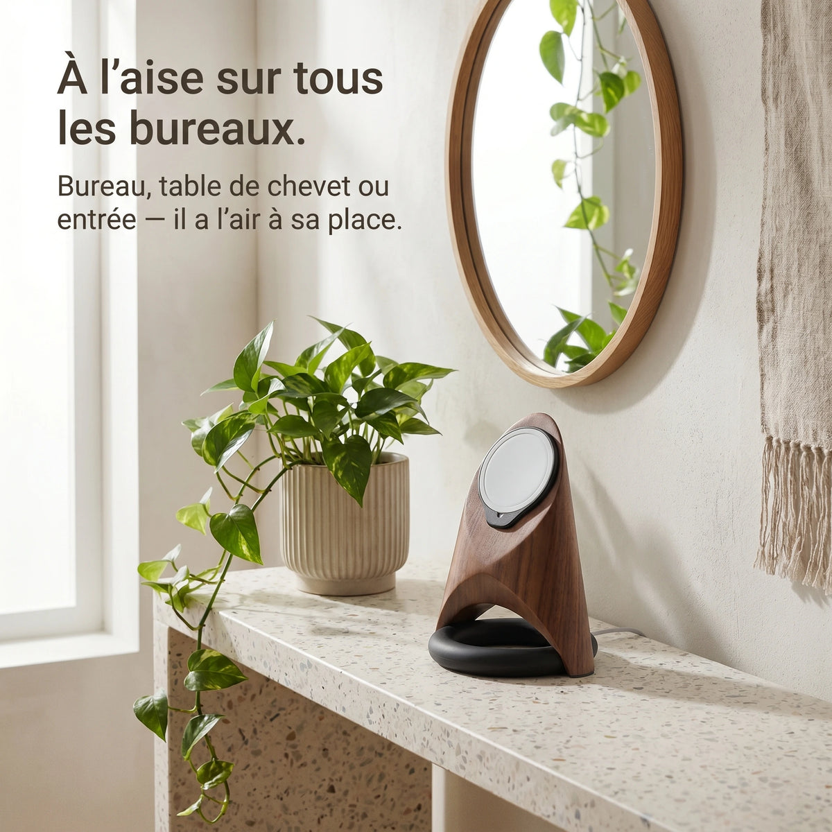 Support téléphone Fusée aspect bois — MagSafe & Android