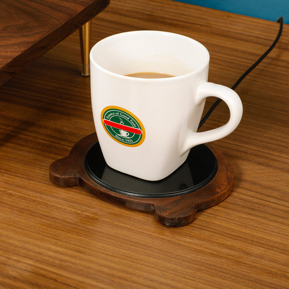 Chauffe-tasse USB en noyer massif — motif ours