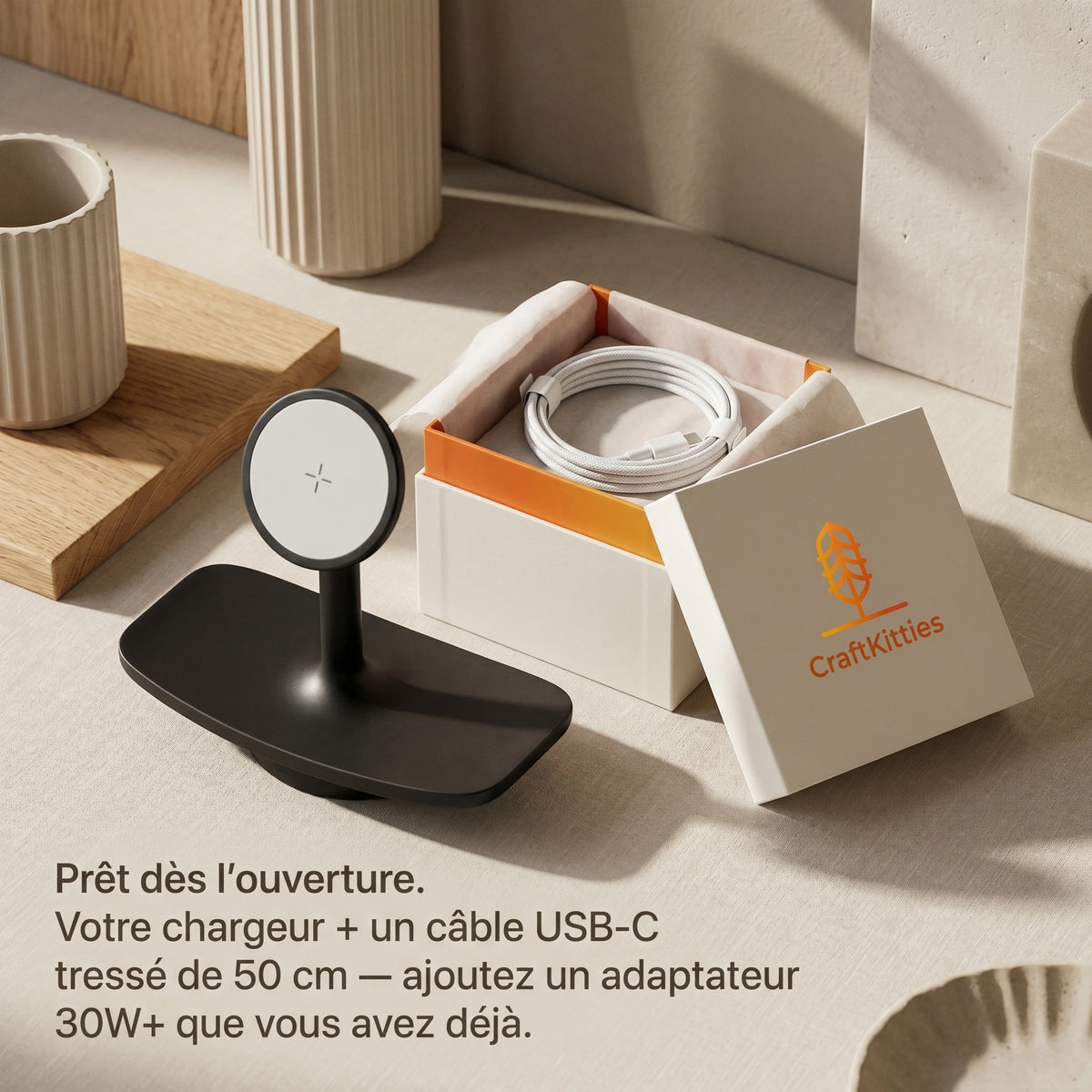 Chargeur sans fil Plateau Noir — station MagSafe design