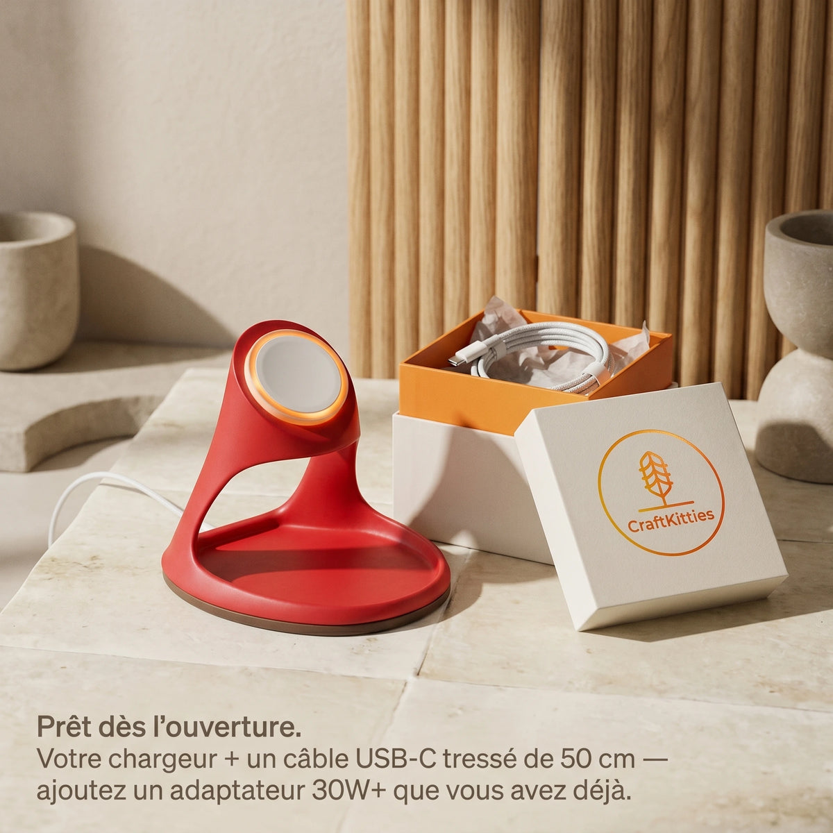 Chargeur sans fil Vaisseau Rouge — station de charge design