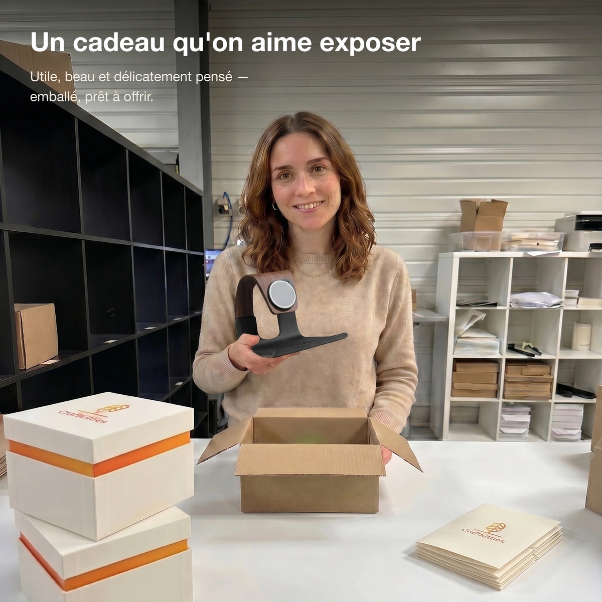Chargeur sans fil Cascade — support MagSafe aspect bois
