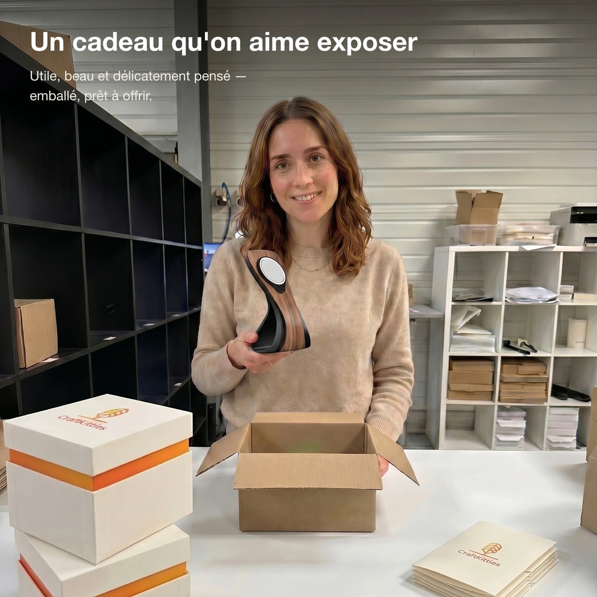 Support téléphone Silhouette aspect bois — MagSafe & Android