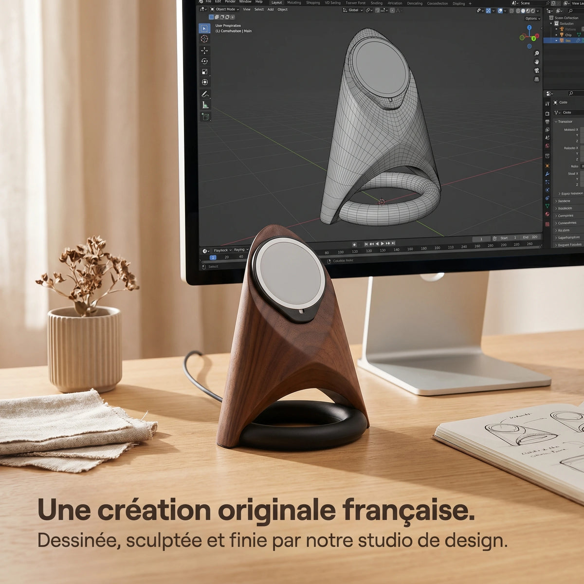 Support téléphone Fusée aspect bois — MagSafe & Android