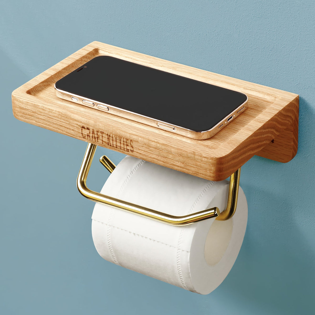 Dérouleur papier toilette bois massif chêne rouge — FANGO