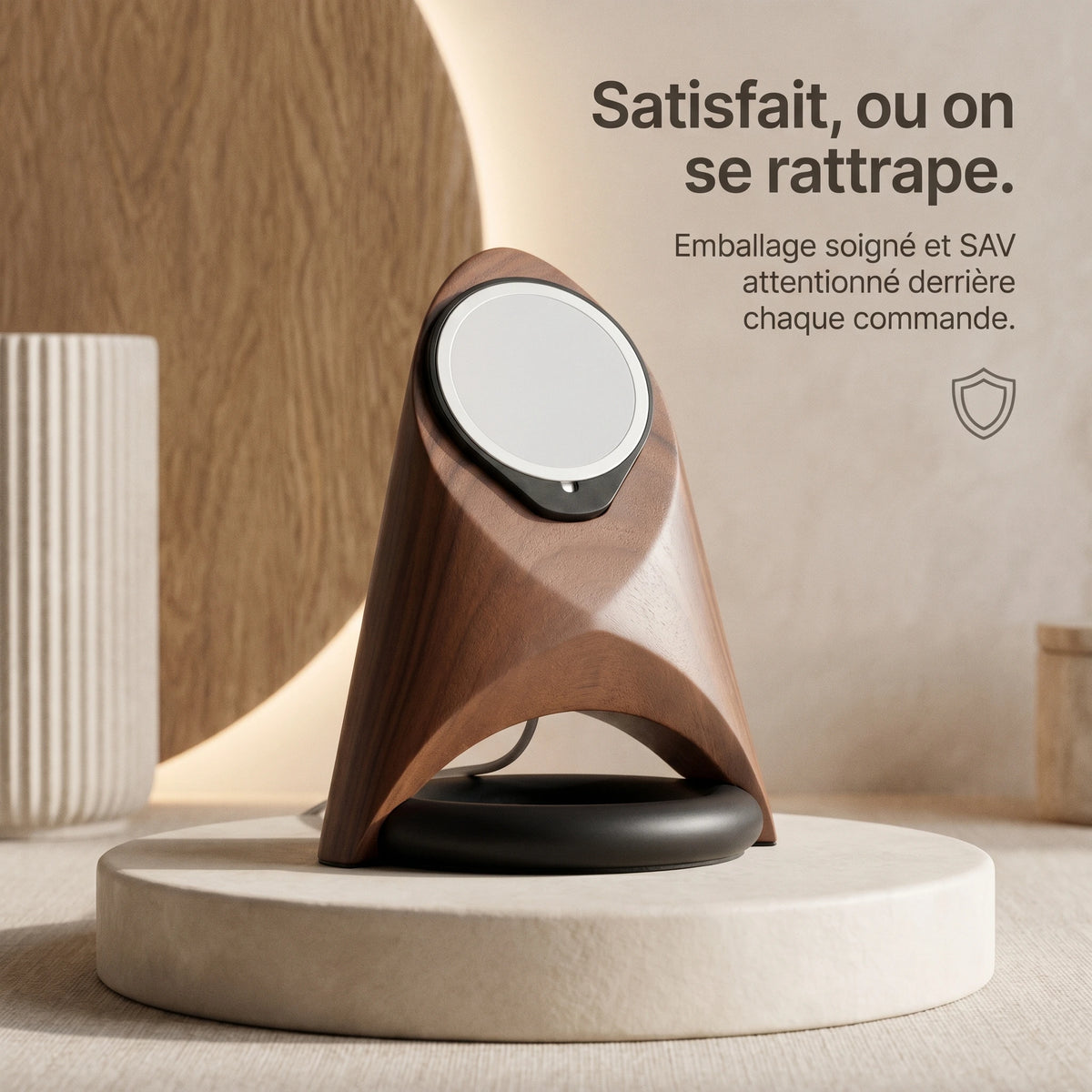 Support téléphone Fusée aspect bois — MagSafe & Android