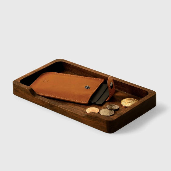 Plateau de rangement en noyer noir — organisateur bureau compact