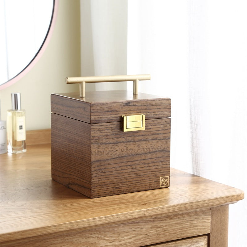 Boîte à bijoux en bois de noyer avec miroir