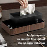 Boîte à mouchoirs bois double rectangle avec rangement