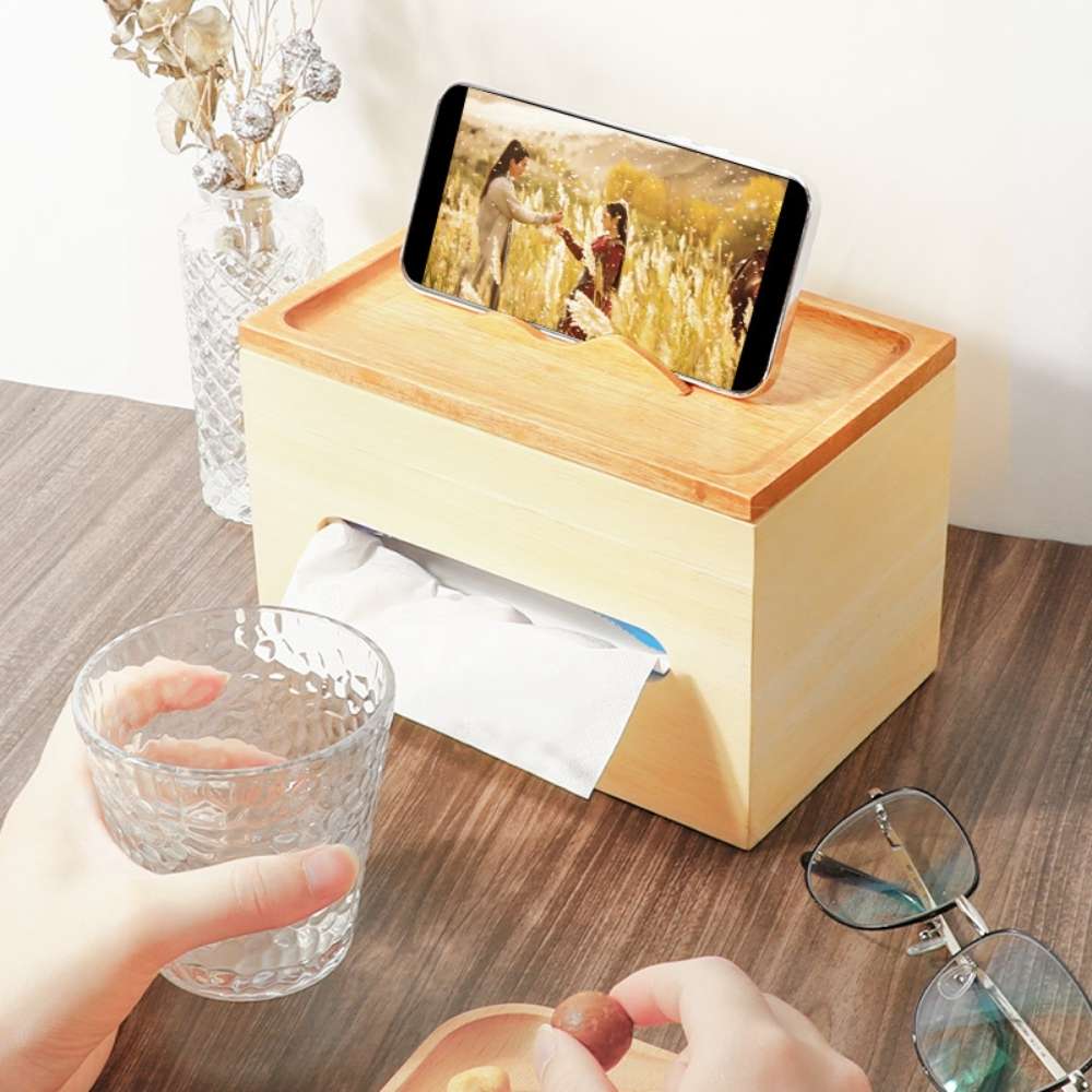 Boîte à mouchoirs renversée en bois massif – Gravure offerte