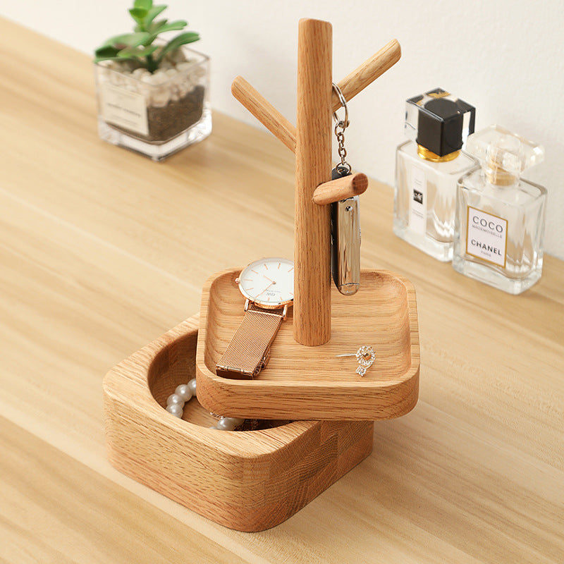 Vide-poche bois massif double étage — organiseur bureau