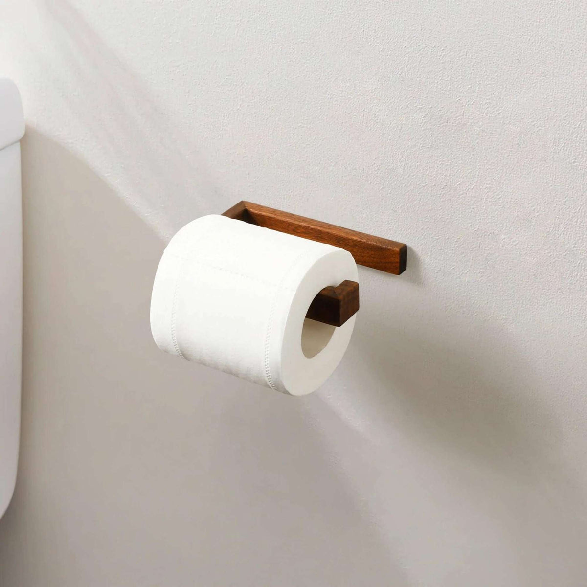 Dérouleur papier toilette bois massif avec plateau — MINIMES