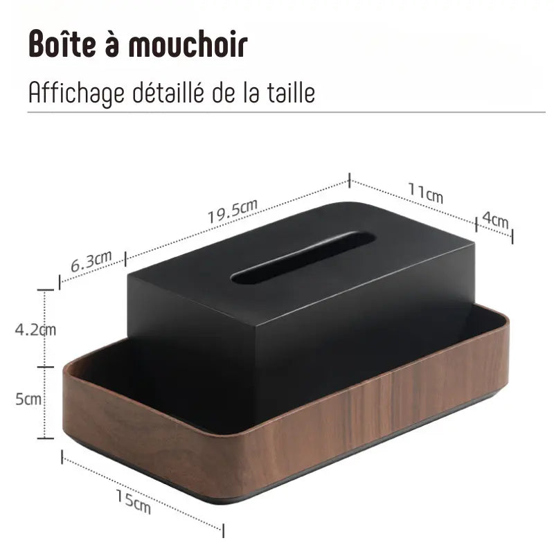 Boîte à mouchoirs bois double rectangle avec rangement