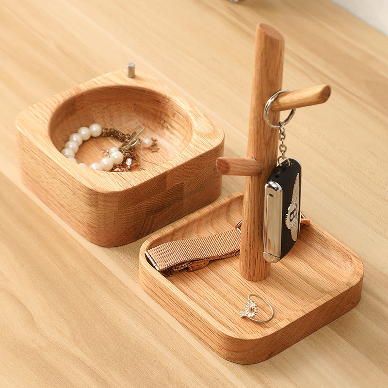 Vide-poche bois massif double étage — organiseur bureau