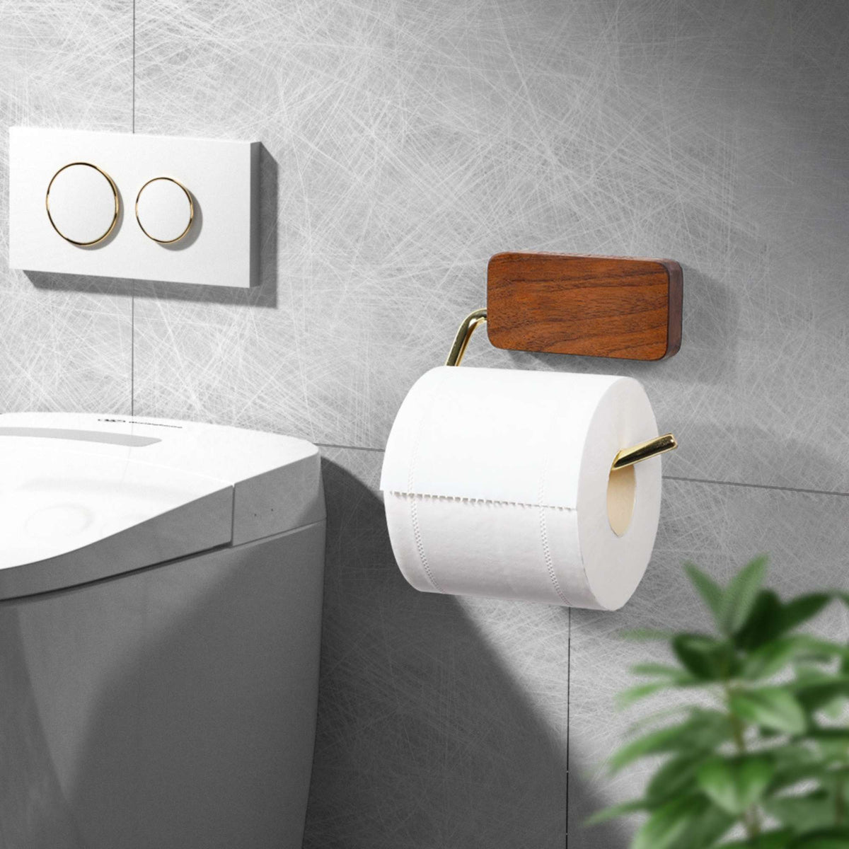 Dérouleur papier toilette mural en bois massif de noyer